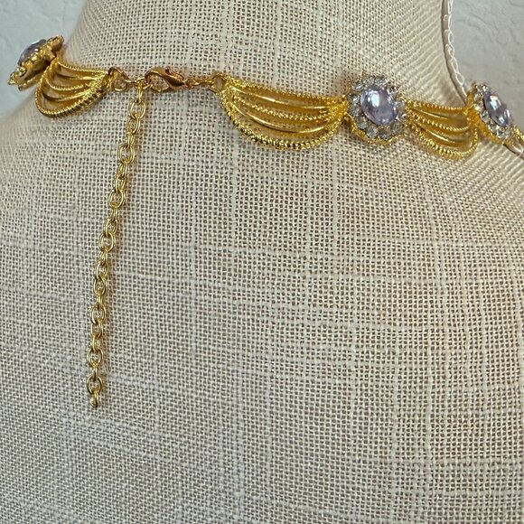 GOLD TONE NECKLACE WITH LAVENDER CRYSTALS - Picture 7 of 8